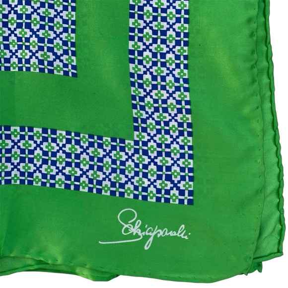 Elsa Schiaparelli Accessories - Elsa Schiaparelli Vintage Blue and Green Silk Blend Signed Scarf ~ 22” Square